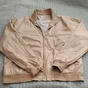 Men's Beige Bomber Jacket with Ribbed Trim